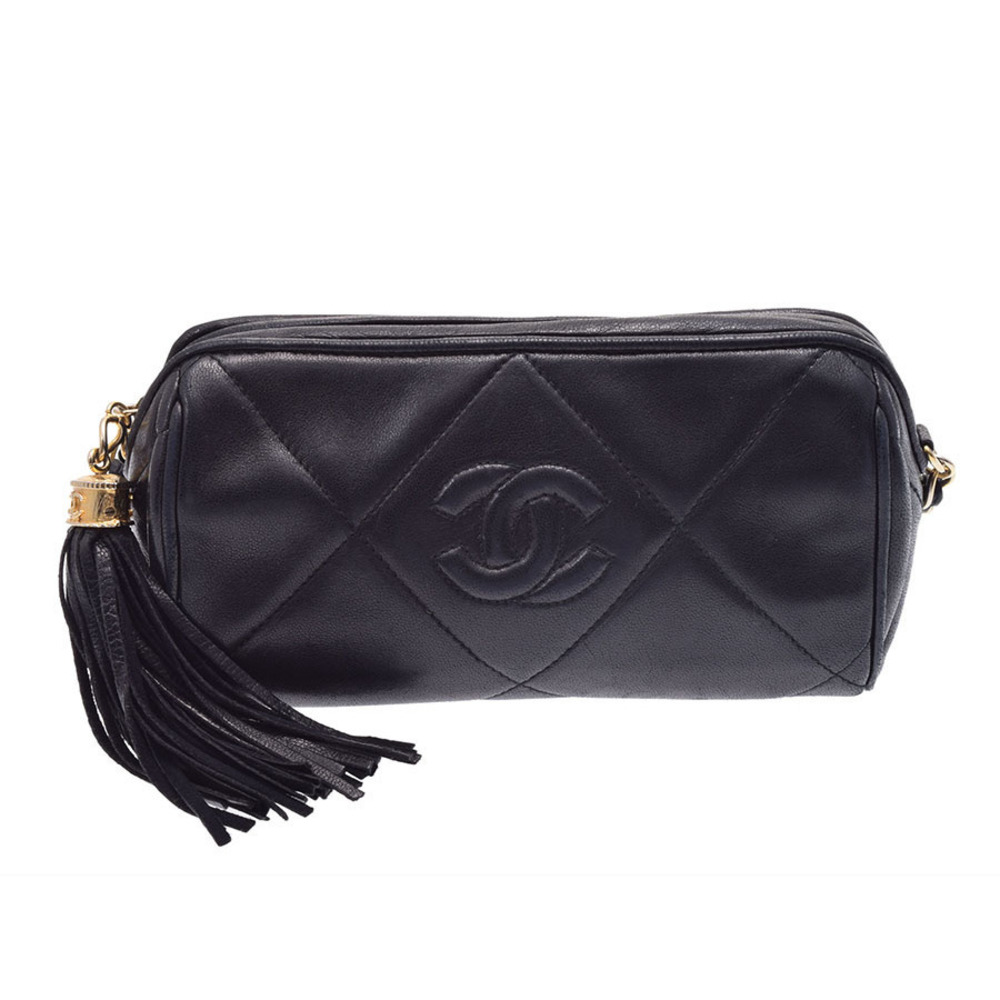 Chanel Matelasse Chain Pouch Fringed Lambskin Black